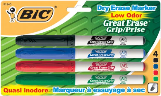 Picture of Bic Great Erase Low Odor Dry-Erase Fine Point Markers 4/Pkg Black, Blue, Red & Green