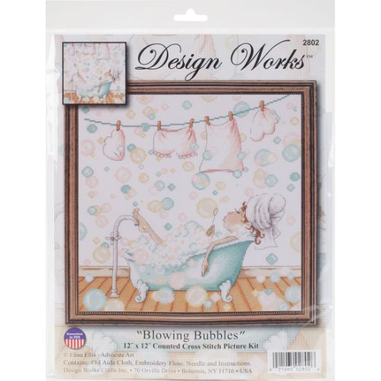 Picture of Blowing Bubbles Counted Cross Stitch Kit 12"X12" 14 Count