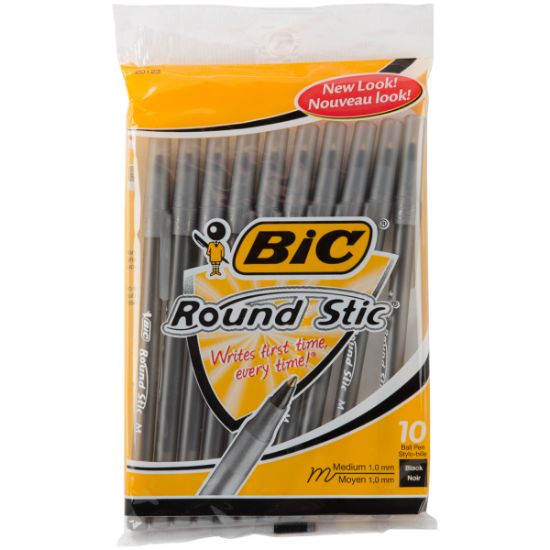 Picture of Bic Round Stic Medium Ballpoint Pens 10/Pkg Black