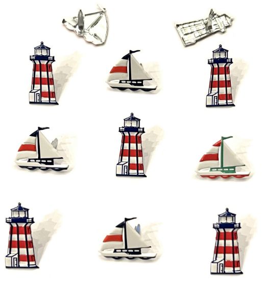 Picture of Eyelet Outlet Shape Brads 12/Pkg-Boat & Lighthouse