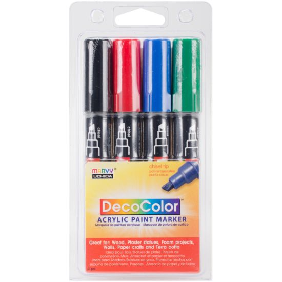 Picture of DecoColor Chisel Acrylic Paint Markers 4/Pkg Black, Red, Blue & Green
