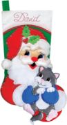 Picture of Design Works Felt Stocking Applique Kit 18" Long Santa W/Kitten