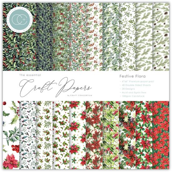 Picture of Craft Consortium Double-Sided Paper Pad 6"X6" 40/Pkg Festive Flora, 20 Designs