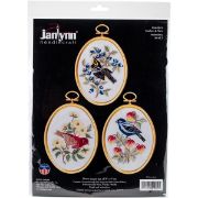 Picture of Feathers And Flora Embroidery Kit Set Of 3 3"X4" Stitched In Floss