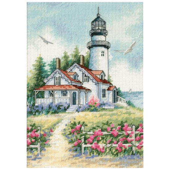 Picture of Gold Petite Scenic Lighthouse Counted Cross Stitch Kit 5"X7" 18 Count