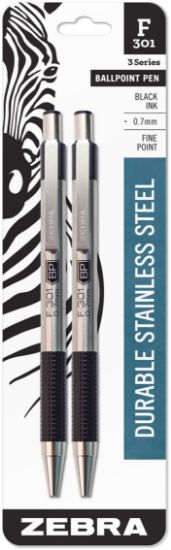 Picture of F-301 Stainless Steel Ballpoint Pen .7mm 2/Pkg Black