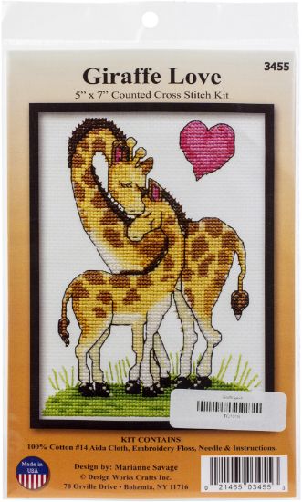 Picture of Design Works Counted Cross Stitch Kit 5"X7" Giraffe Love (14 Count)