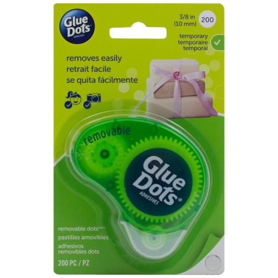 Picture of Glue Dots .375" Removable Dot Disposable Dispenser 200 Clear Dots