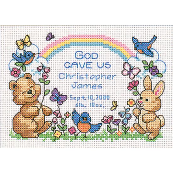 Picture of God's Babies Birth Record Mini Counted Cross Stitch Kit 7"X5" 14 Count