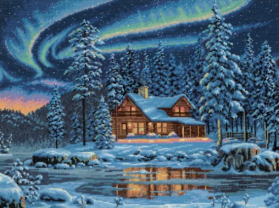 Picture of Gold Collection Aurora Cabin Counted Cross Stitch Kit 16"X12" 16 Count