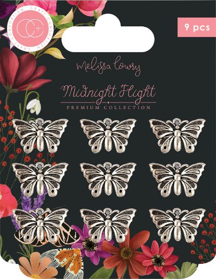 Picture of Craft Consortium Midnight Flight Metal Charms 9/Pkg-Silver Moth