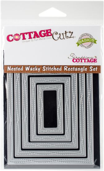 Picture of CottageCutz Nested Dies 5/Pkg Wacky Stitched Rectangle