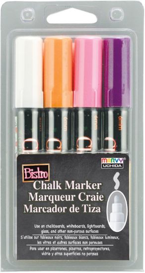 Picture of Bistro Chalk Marker 6mm Point Set 4/Pkg White, Pink, Orange & Purple