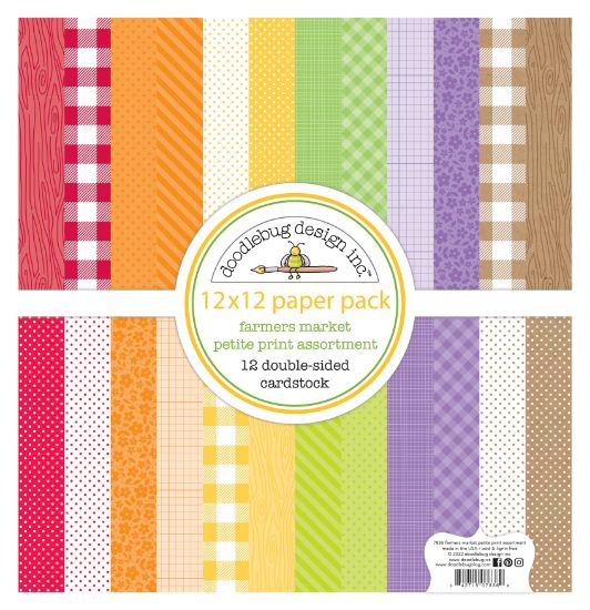 Picture of Doodlebug Petite Prints Double-Sided Cardstock 12"X12" 12/Pk-Farmers Market, 12 Designs/1 Each