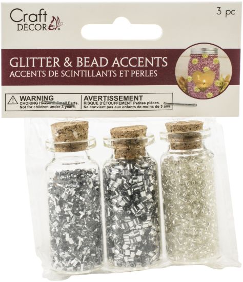 Picture of Glitter & Seed Bead Accent Vials 3/Pkg Silver