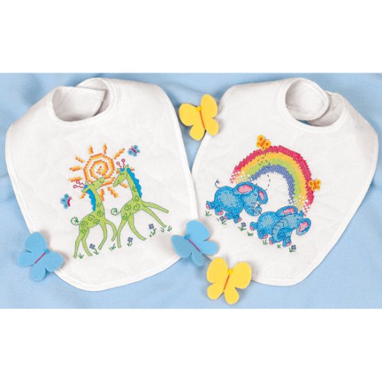 Picture of Baby Hugs Noah's Ark Bibs Stamped Cross Stitch Kit 9"X14" Set Of 2