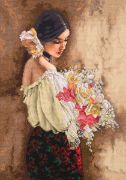 Picture of Gold Collection Woman W/Bouquet Counted Cross Stitch Kit 11"X15" 18 Count