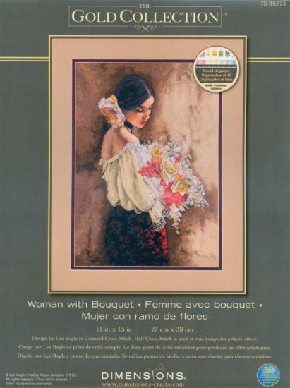 Picture of Gold Collection Woman W/Bouquet Counted Cross Stitch Kit 11"X15" 18 Count