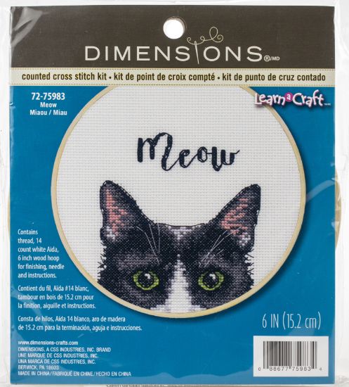 Picture of Dimensions Counted Cross Stitch Kit W/Hoop 6" Meow (14 Count)