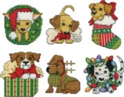 Picture of Design Works Plastic Canvas Ornament Kit 3"X4" Set Of 6 Christmas Pups (14 Count)