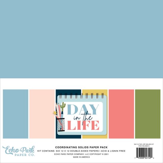 Picture of Echo Park Double-Sided Solid Cardstock 12"X12" 6/Pkg-Day In The Life, 6 Colors