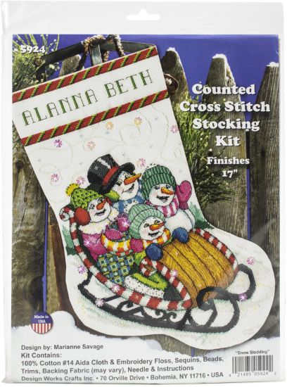 Picture of Design Works Cross Stitch Stocking Kit 17" Long Snow Sledding (14 Count)