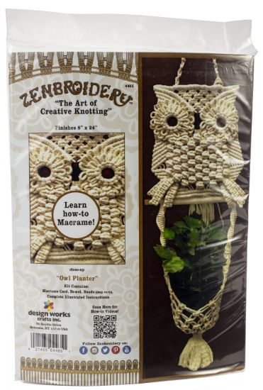 Picture of Design Works/Zenbroidery Macrame Wall Hanging Kit 8"X24" Owl Planter