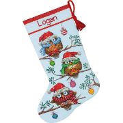 Picture of Holiday Hooties Stocking Counted Cross Stitch Kit 16" Long 14 Count