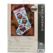 Picture of Holiday Hooties Stocking Counted Cross Stitch Kit 16" Long 14 Count