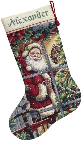 Picture of Gold Collection Candy Cane Santa Stocking Counted Cross Stit 16" Long 16 Count