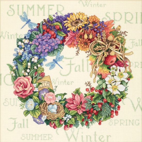 Picture of Gold Collection Wreath Of All Seasons Counted Cross Stitch K 14"X14" 18 Count
