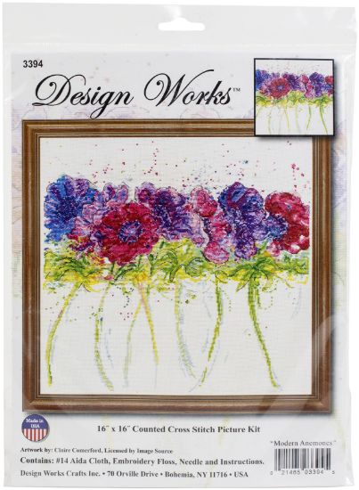 Picture of Design Works Counted Cross Stitch Kit 16"X16" Modern Anemones (14 Count)