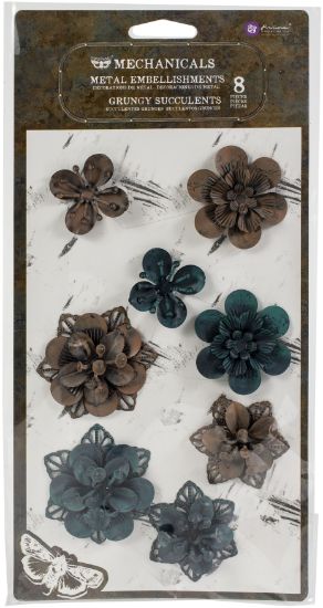 Picture of Finnabair Mechanicals Metal Embellishments Grungy Succulents, 8/Pkg