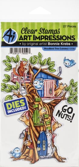 Picture of Art Impressions Critter Cubbies Clear Stamp & Die Set Woodland Tree