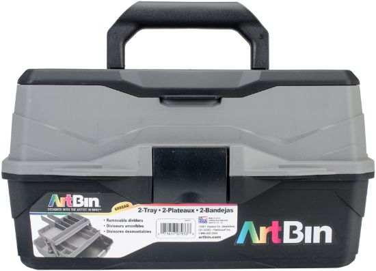 Picture of ArtBin Lift Tray Box W/2 Trays & Quick Access Lid Storage 8"X14"X7.5", Black & Gray