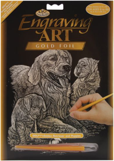 Picture of Gold Foil Engraving Art Kit 8"X10" Golden Retriever & Puppies