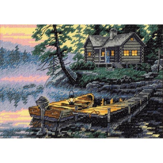 Picture of Gold Petite Morning Lake Counted Cross Stitch Kit 7"X5" 18 Count