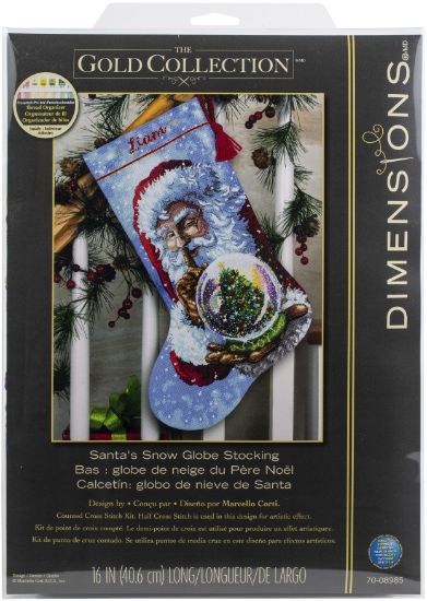 Picture of Dimensions Stocking Cross Stitch Kit 16" Long Santa's Snowglobe