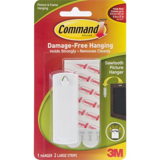Picture of Command Large Sawtooth Picture Hangers White 1 Hanger & 2 Strips