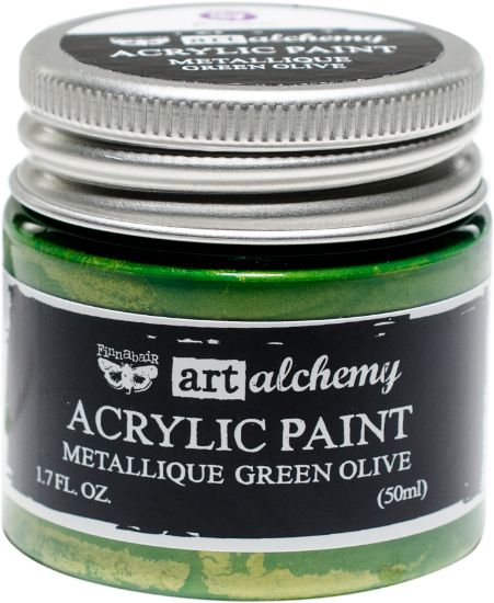 Picture of Finnabair Art Alchemy Acrylic Paint 1.7 Fluid Ounces Metallique Green Olive