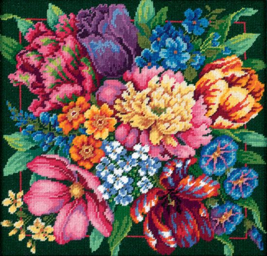 Picture of Floral Splendor Needlepoint Kit 14"X14" Stitched In Yarn