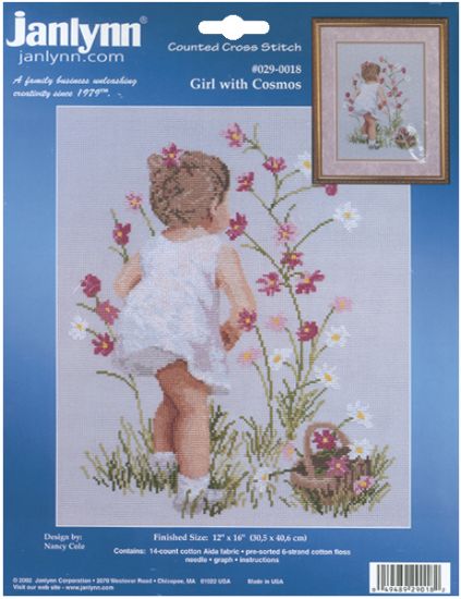 Picture of Girl With Cosmos Counted Cross Stitch Kit 12"X16" 14 Count