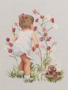 Picture of Girl With Cosmos Counted Cross Stitch Kit 12"X16" 14 Count