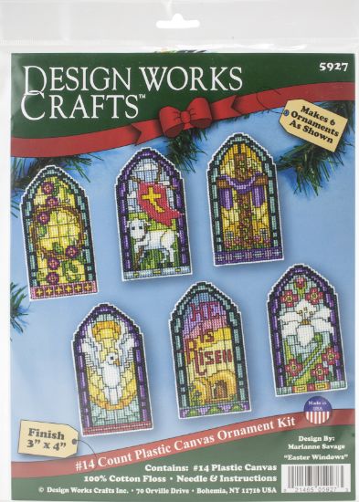Picture of Design Works Plastic Canvas Ornament Kit 2"X4" Set Of 6 Stained Glass (14 Count)