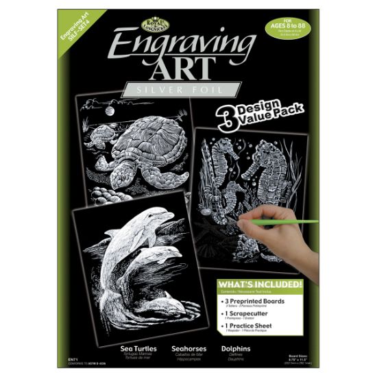 Picture of Foil Engraving Art Kit Value Pack 8.75"X11.5" Silver - Turtle, Sea Horse & Dolphins