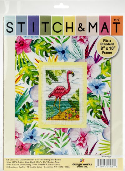 Picture of Design Works Stitch & Mat Counted Cross Stitch Kit 3"X4.5" Flamingo (18 Count)