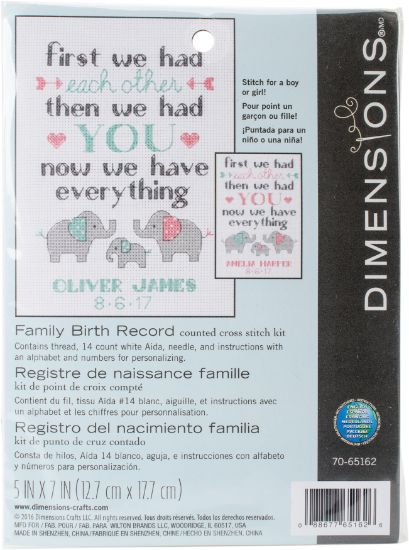 Picture of Dimensions Counted Cross Stitch Kit 5"X7"-Family Birth Record (14 Count)