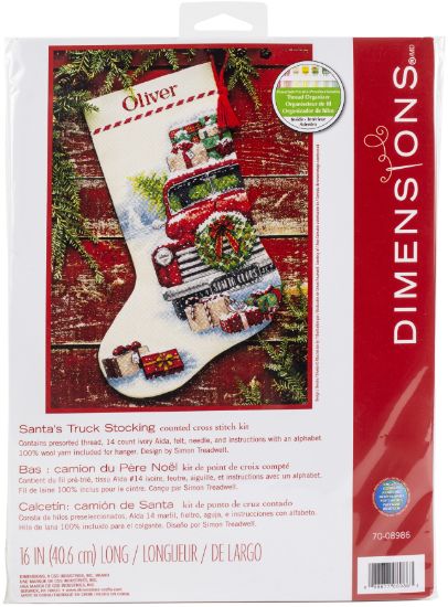 Picture of Dimensions Stocking Cross Stitch Kit 16" Long Santa's Truck
