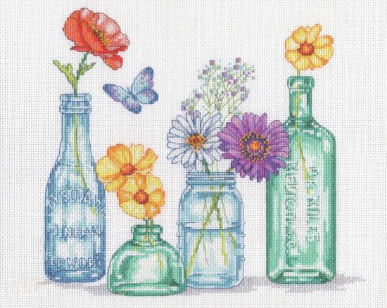 Picture of Dimensions Counted Cross Stitch Kit 12"X10" Wildflower Jars (14 Count)