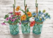 Picture of Dimensions Counted Cross Stitch Kit 14"X10" Flowering Jars (14 Count)